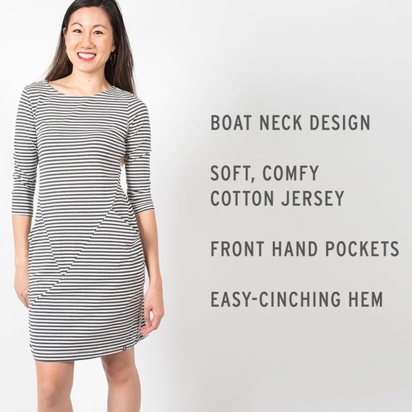 Betabrand Navy Striped 30-day Jersey Mini Dress - Picture 2 of 12